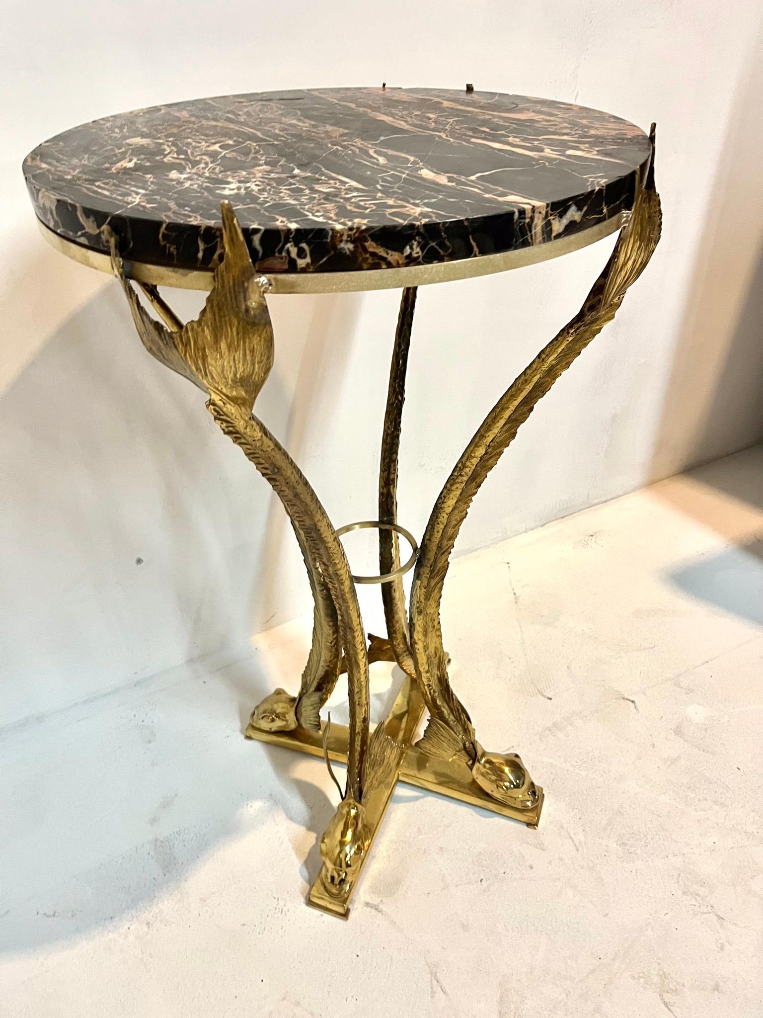 Cast Bronze Black and gold  Portor Marble Top Gueridon by Jacques Duval Brasseur  For Sale