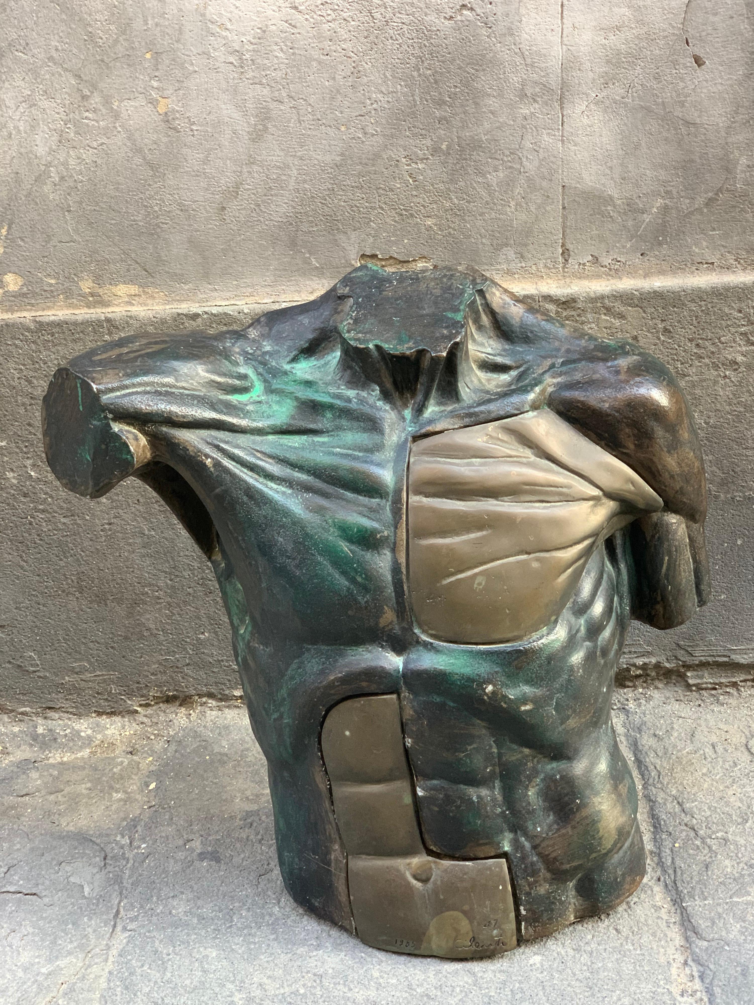 Modern Bronze and Resin Bust of a Man, Signed by Cilenti, 1985 For Sale