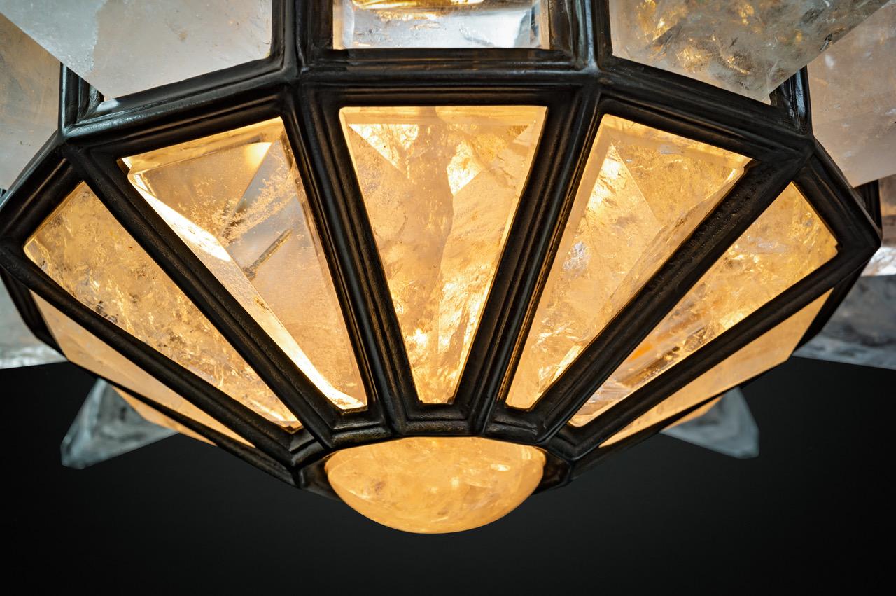 Contemporary Bronze and Rock Crystal Lighting, Sunshine Model, Antique Brass Edition For Sale