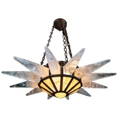 Illuminazione in bronzo e cristallo di rocca, modello Sunshine, edizione in ottone antico