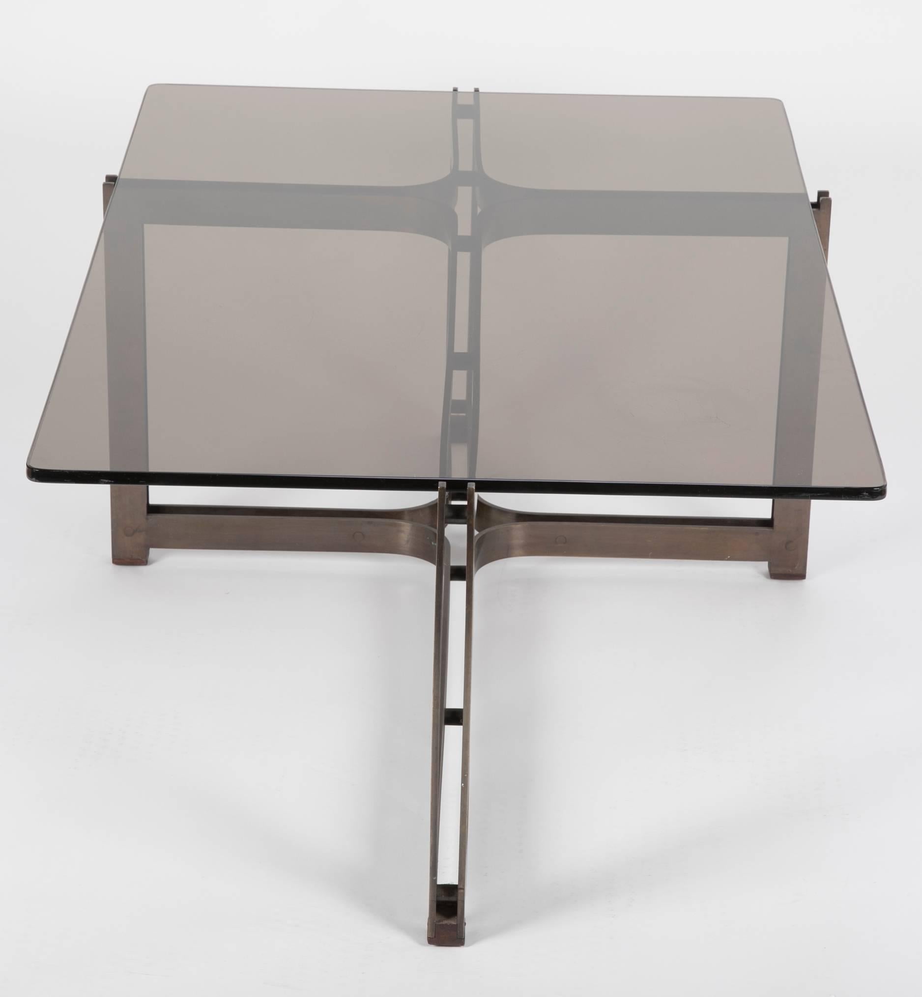 Modern Bronze and Rosewood Coffee Table Designed by Roger Sprunger for Dunbar