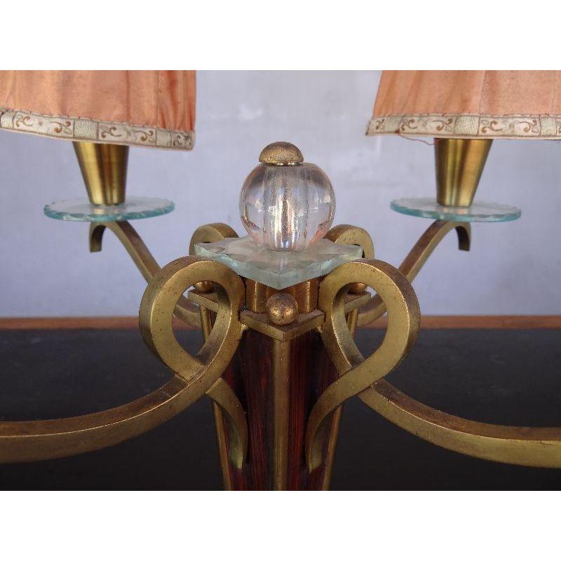 20th Century Bronze and Rosewood Lamp 4 Lights, 1940 For Sale