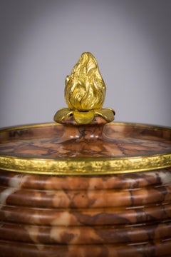 Bronze and Rouge Marble Barrel Form Canister, circa 1900