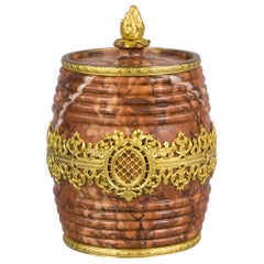 Antique Bronze and Rouge Marble Barrel Form Canister, circa 1900