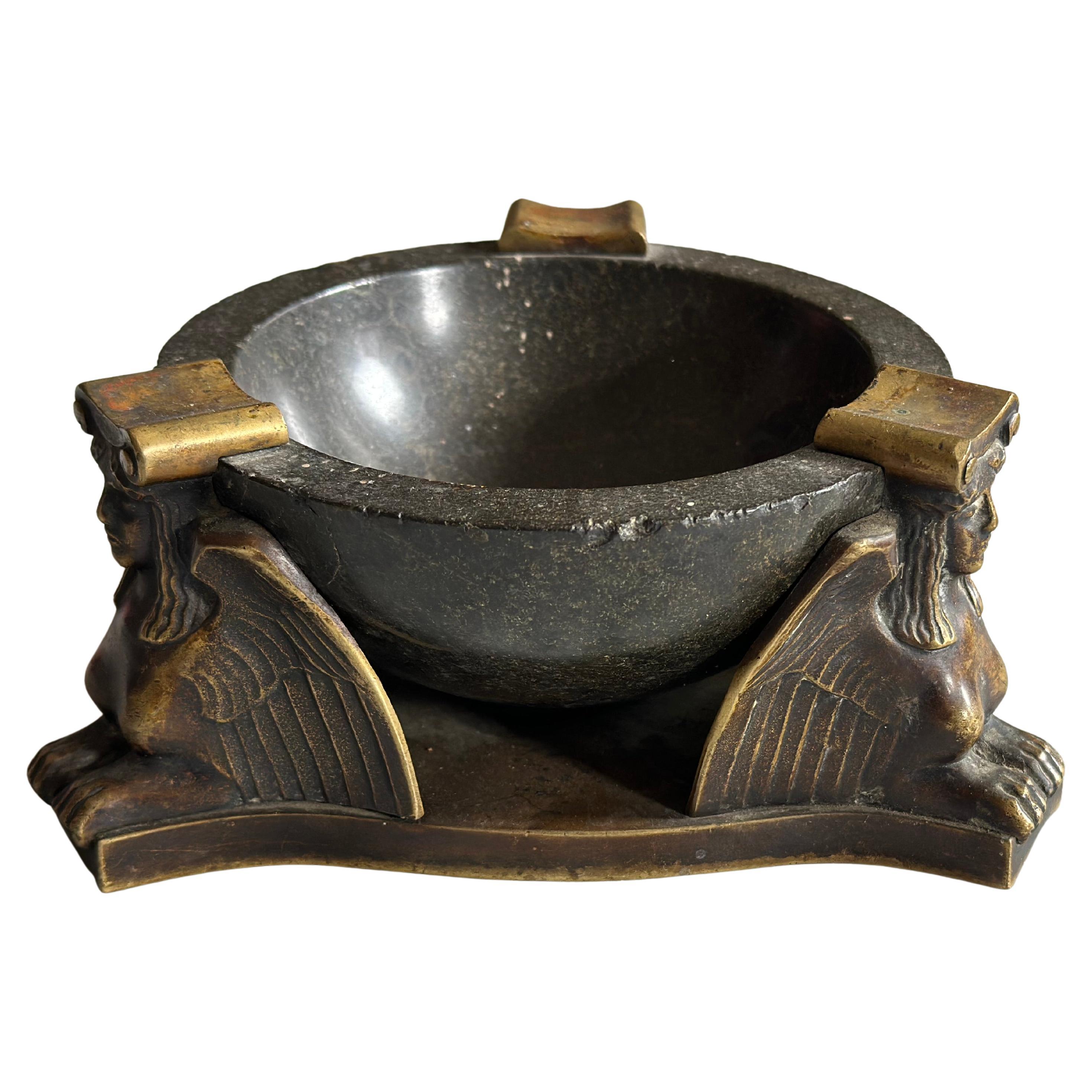 Bronze and Serpentine Ashtray Attributed to Albin Müller, Early 20th Century For Sale