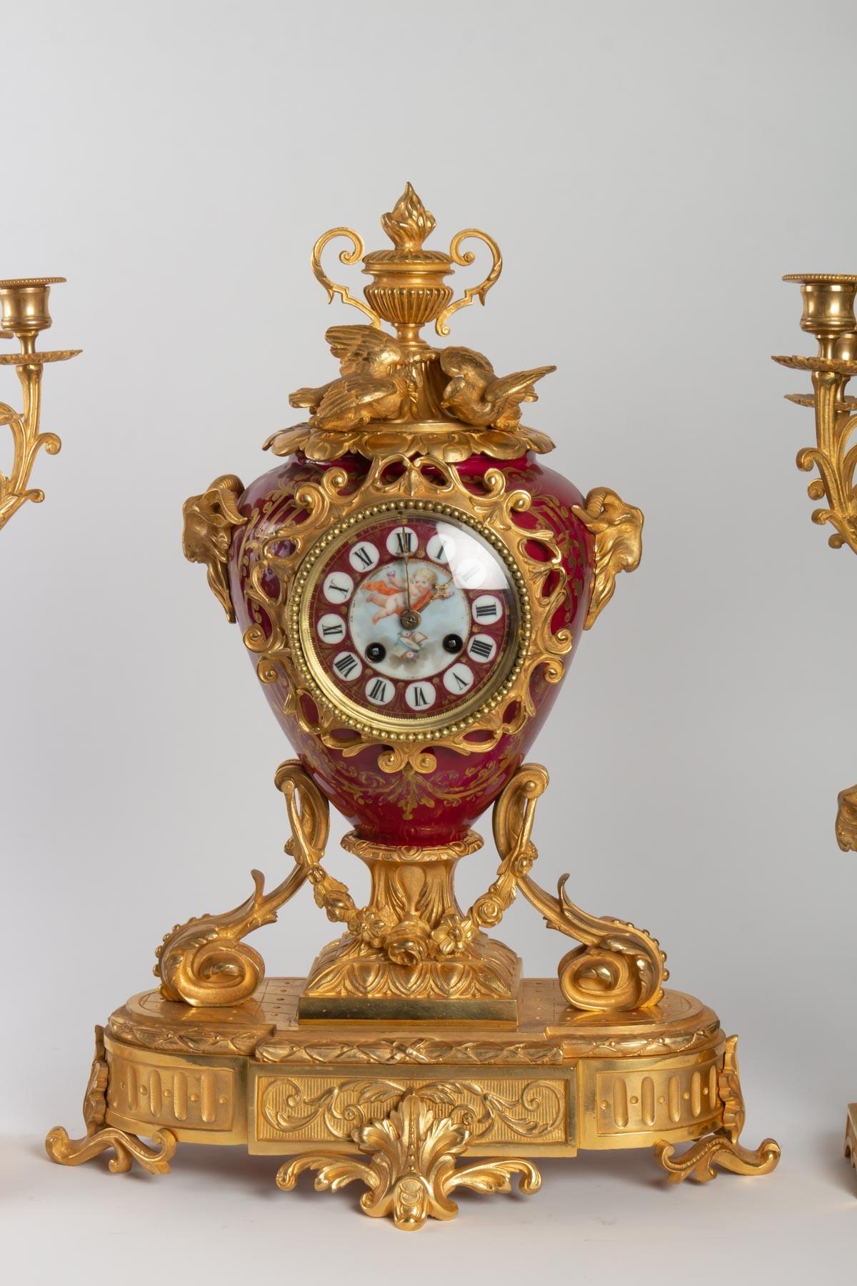 Napoleon III Bronze and Sèvres Porcelain Mantel Clock