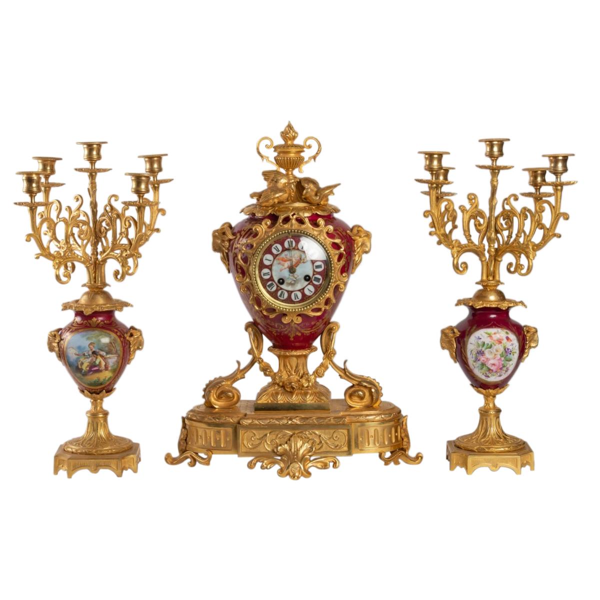 Bronze and Sèvres Porcelain Mantel Clock