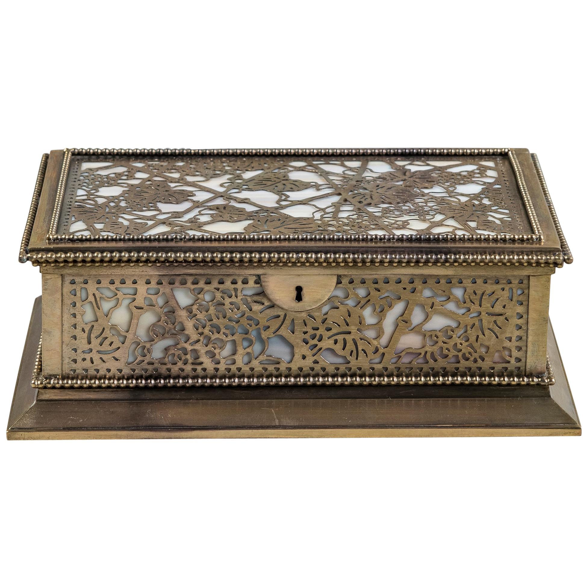 Bronze and Slag Glass Tiffany Jewelry Box, Art Deco Period, United States For Sale