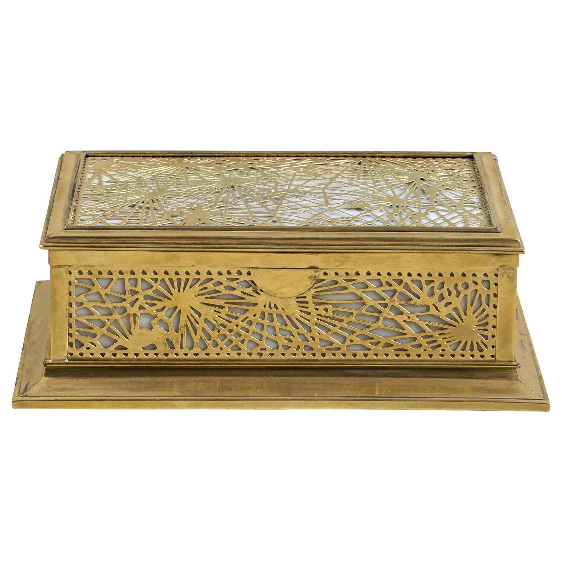 Bronze and Slag Glass Tiffany Jewelry Box, Art Deco Period, United States For Sale