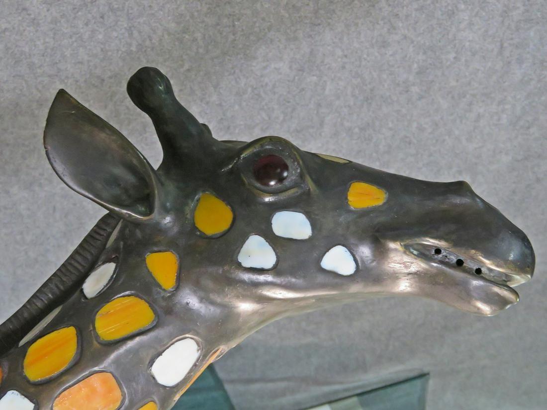 Bronze and Stained Glass Lighted Giraffe Floor Sculpture In Good Condition In Brooklyn, NY
