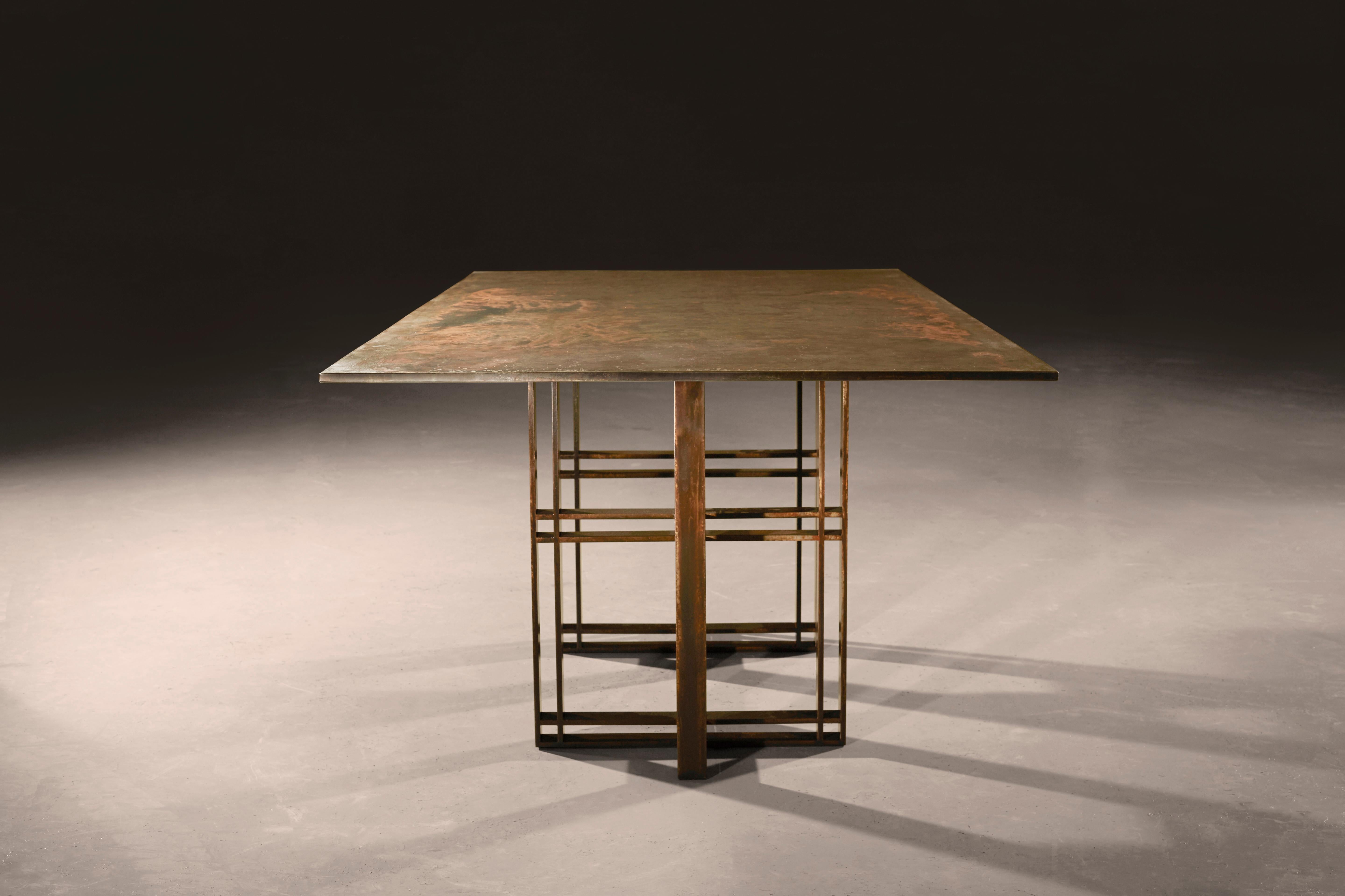 English Athwart Bronze and steel dining table handcrafted and signed by Novocastrian
