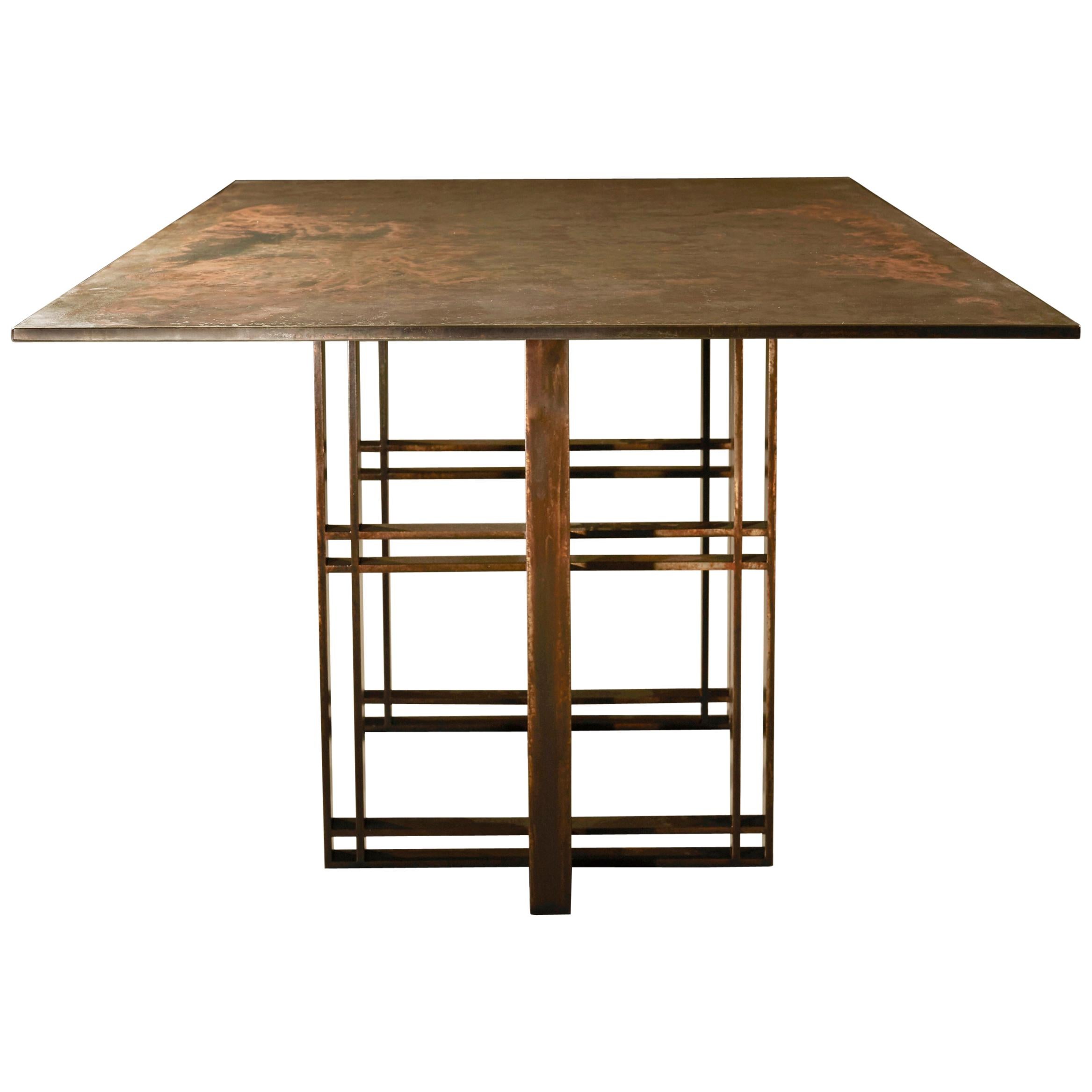 Athwart Bronze and steel dining table handcrafted and signed by Novocastrian