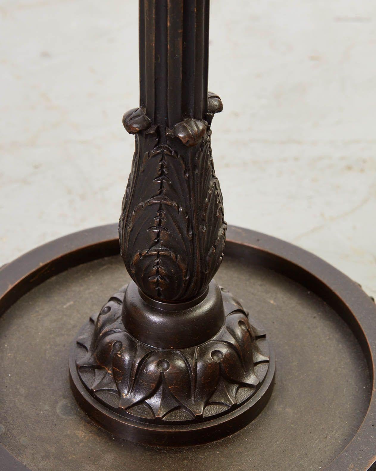 Bronze and Steel Flame Finial Firetools on Stand In Good Condition For Sale In Greenwich, CT
