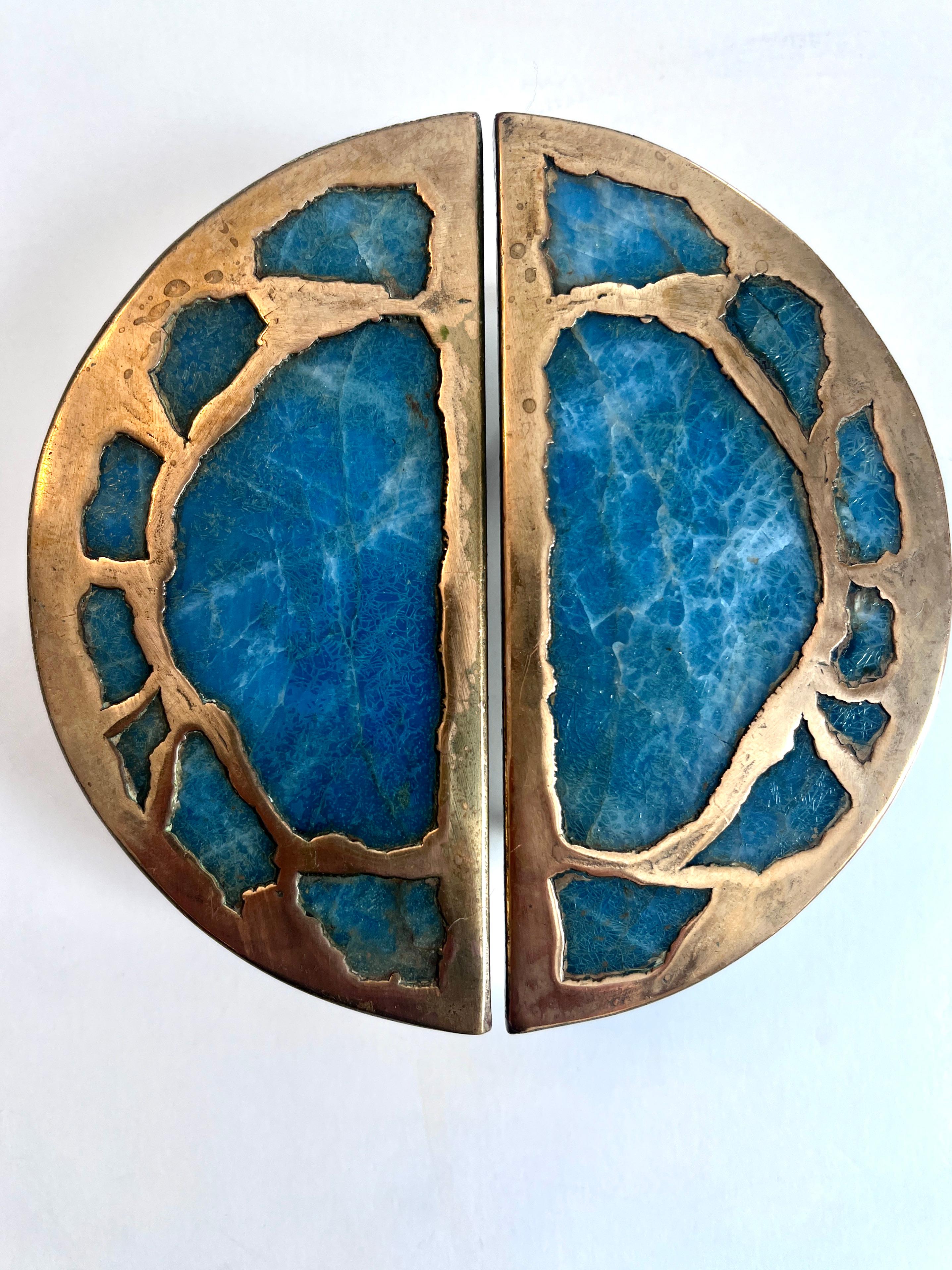 Hand-Crafted Bronze and Stone Door Pull by Mexican Artisan Pepe Mendoza
