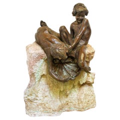 Bronze And Stone Figural Fountain, Signed 