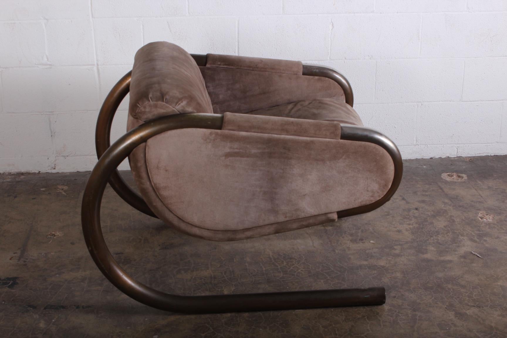 Bronze and Suede Lounge Chair by Dunbar In Good Condition In Dallas, TX