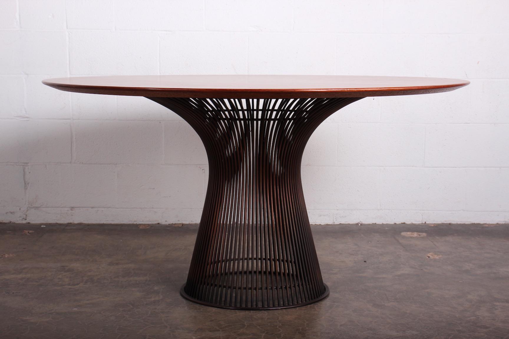 Bronze and Teak Warren Platner Dining Set for Knoll In Good Condition In Dallas, TX