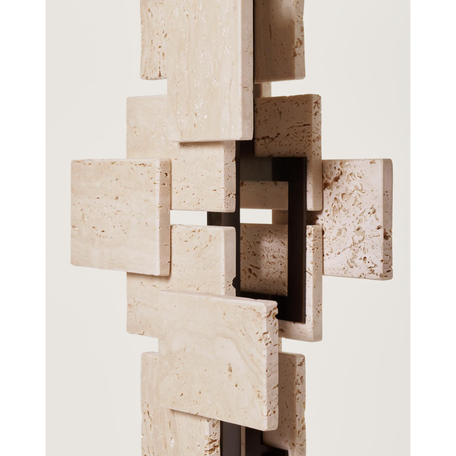 Post-Modern Bronze And Travertine Marble Tiles Table Lamp by MATLIGHT Milano For Sale