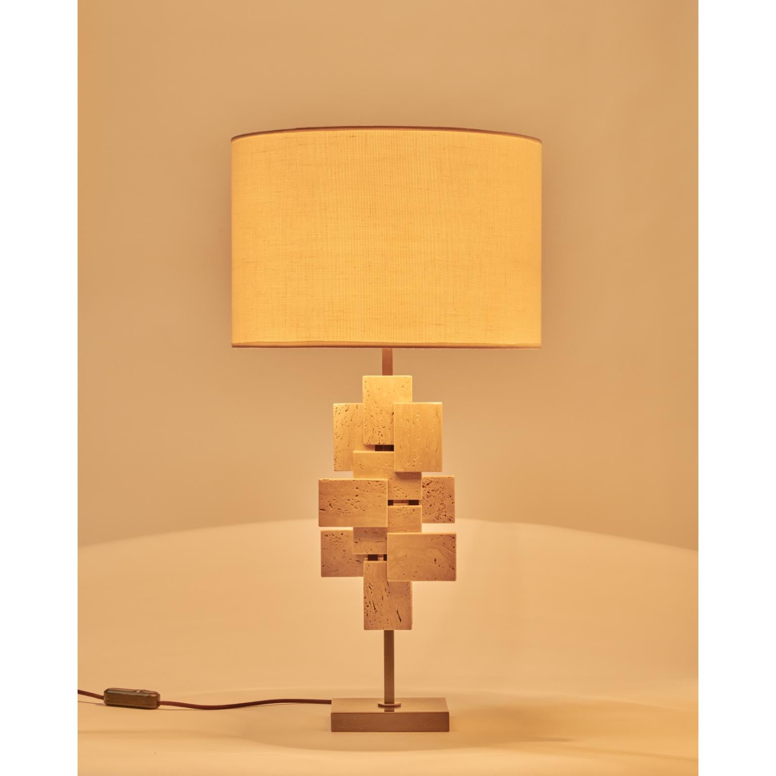 Italian Bronze And Travertine Marble Tiles Table Lamp by MATLIGHT Milano For Sale