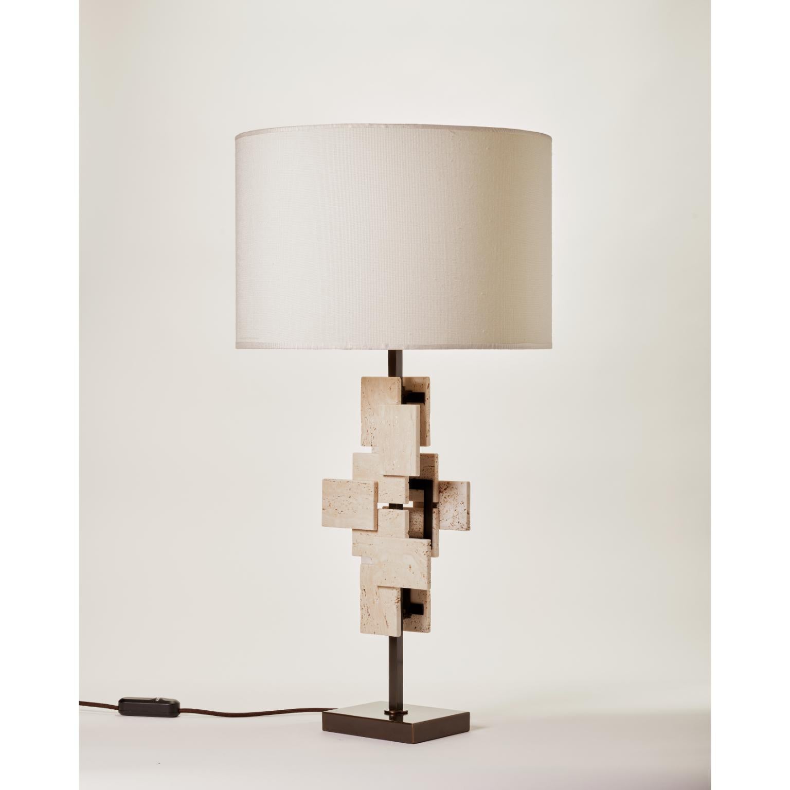 Other Bronze And Travertine Marble Tiles Table Lamp by MATLIGHT Milano For Sale