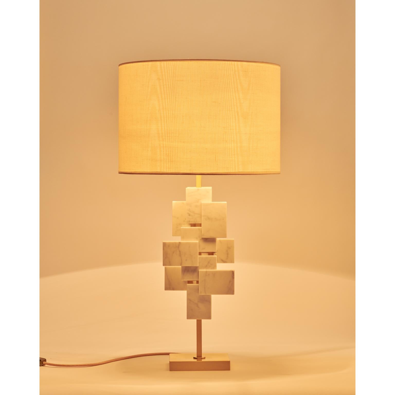 Contemporary Bronze And Travertine Marble Tiles Table Lamp by MATLIGHT Milano For Sale