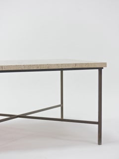 Bronze and Travertine table by Harvey Probber
