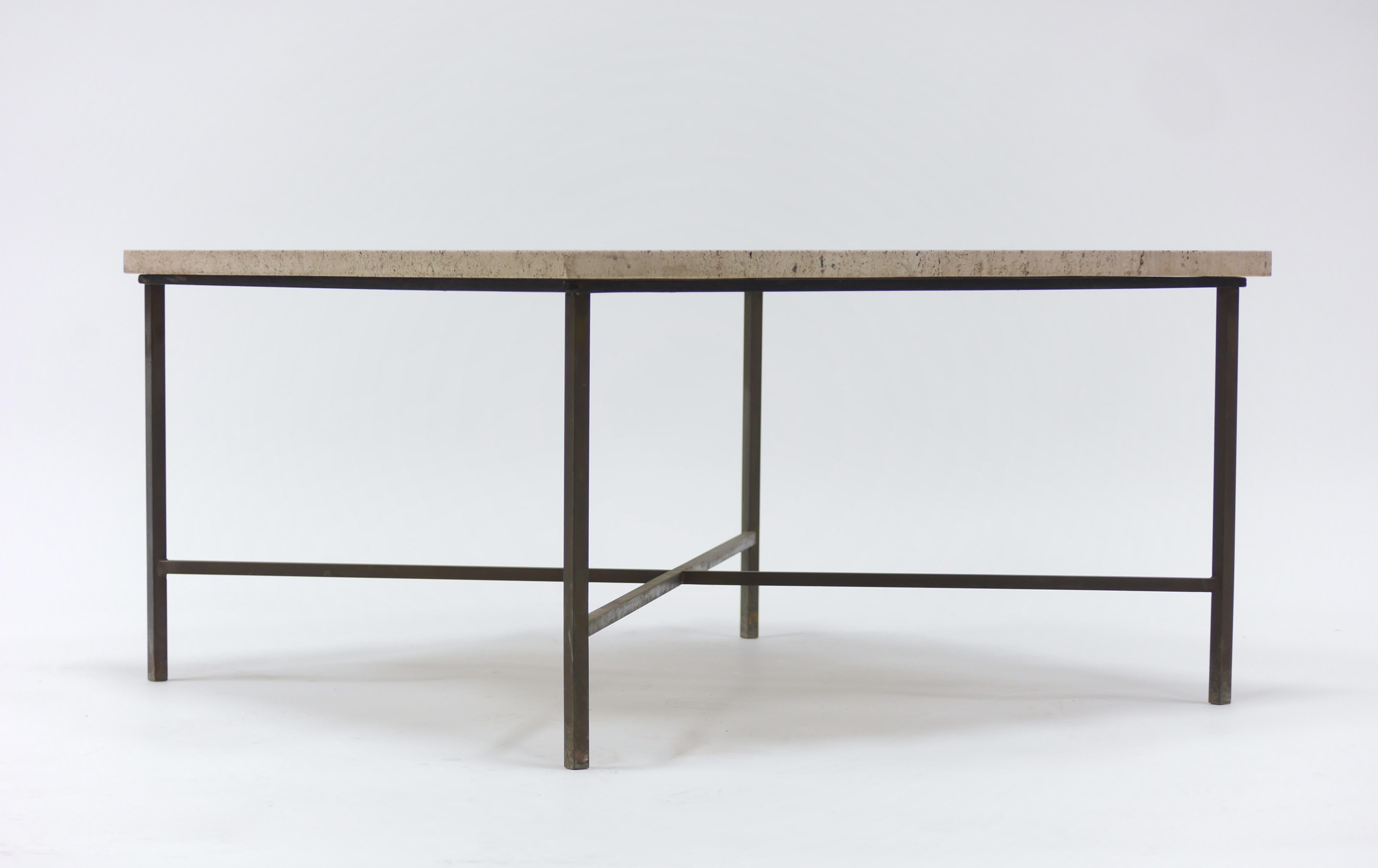 Mid-Century Modern Bronze and Travertine table by Harvey Probber