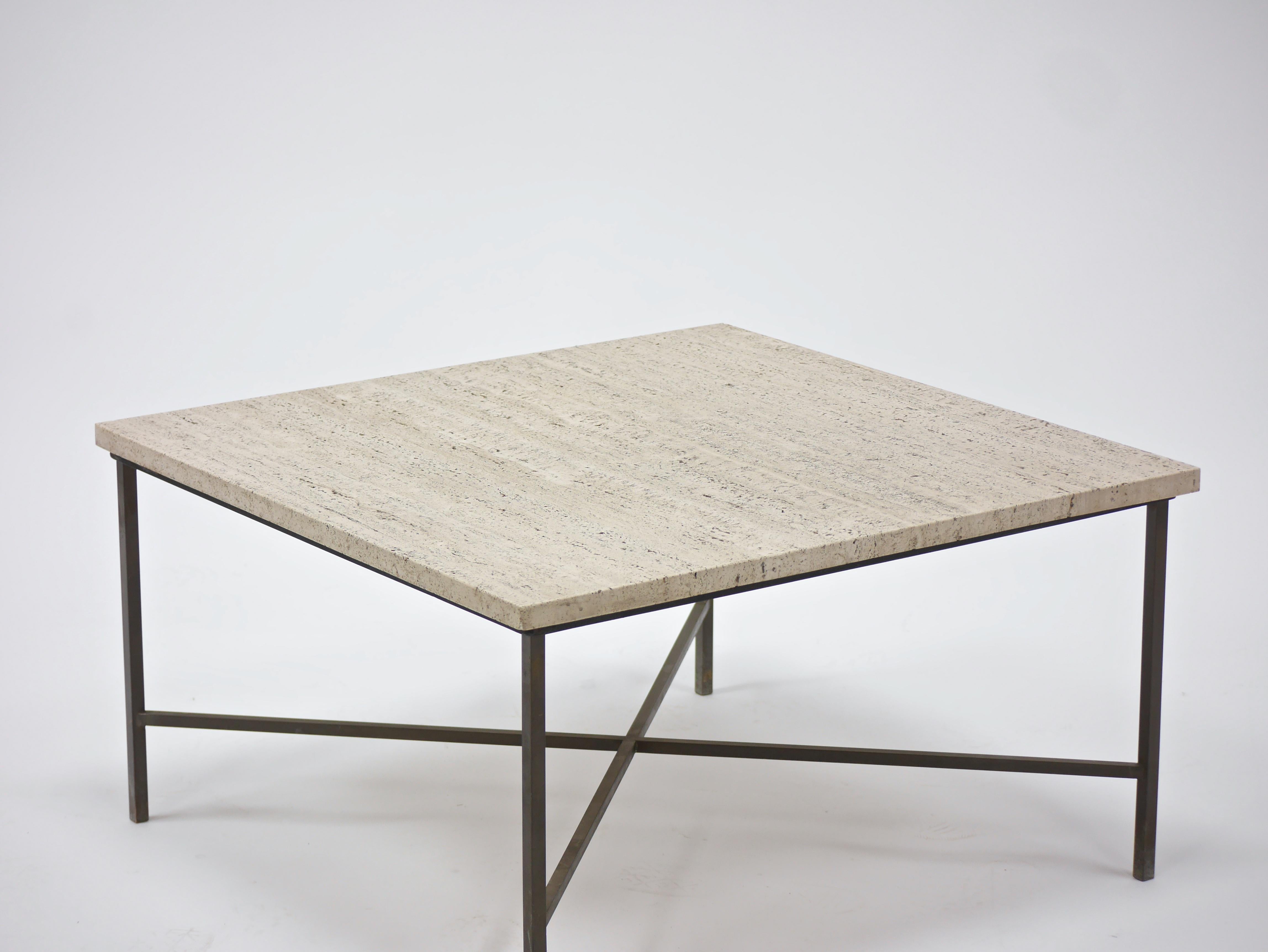 Bronze and Travertine table by Harvey Probber In Good Condition In Hadley, MA