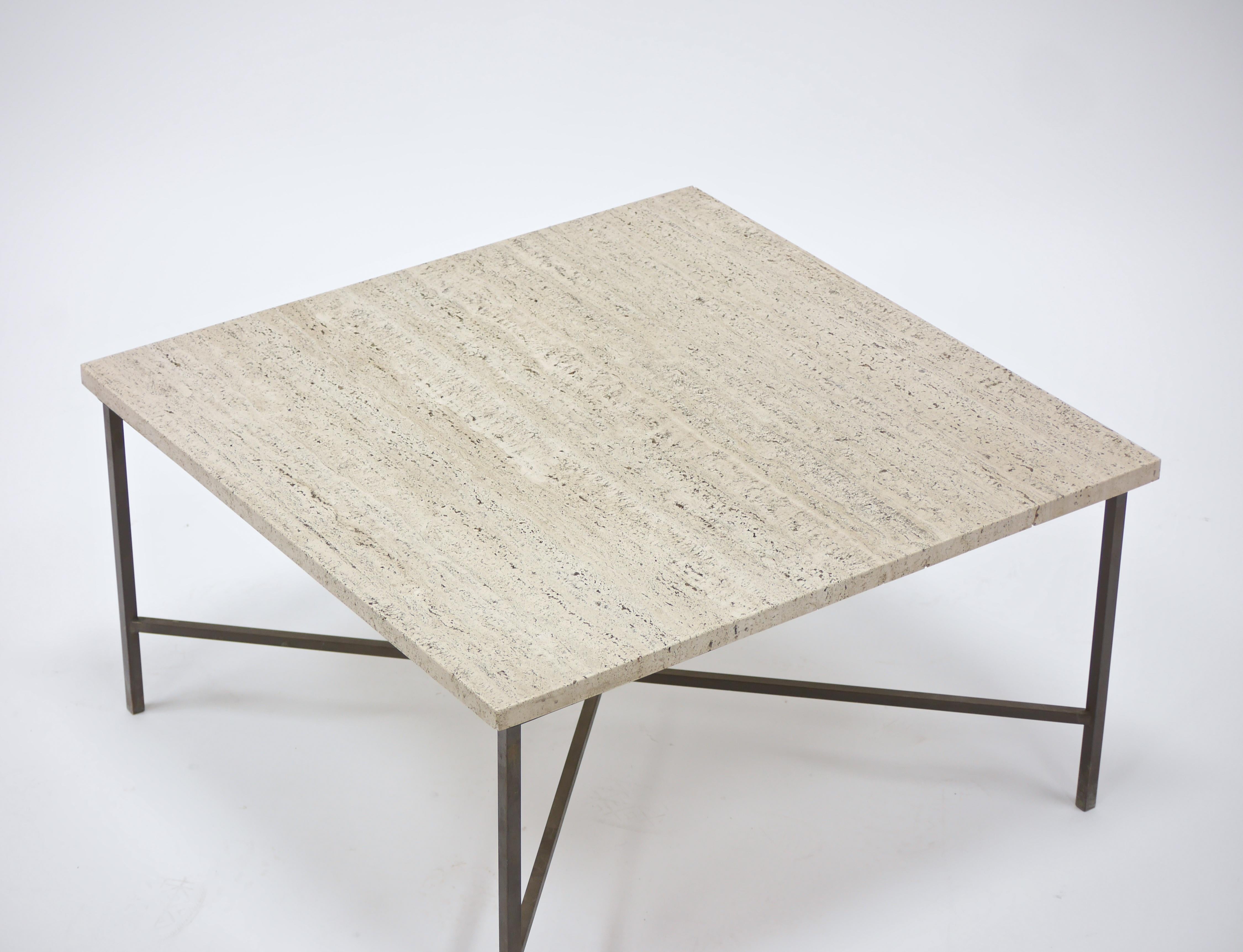 20th Century Bronze and Travertine table by Harvey Probber