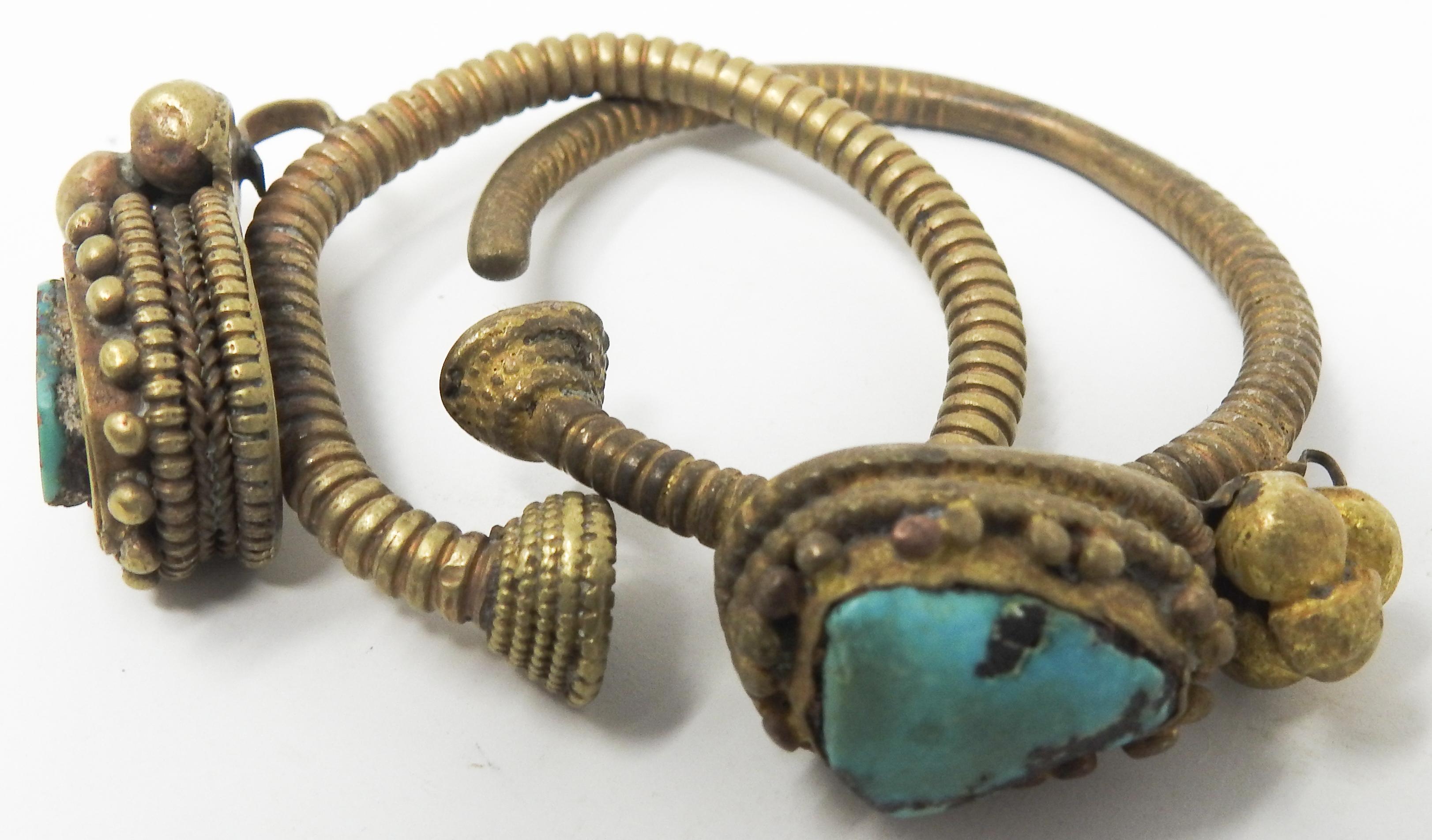 Tibetan Bronze and Turquoise Clip-On Earrings