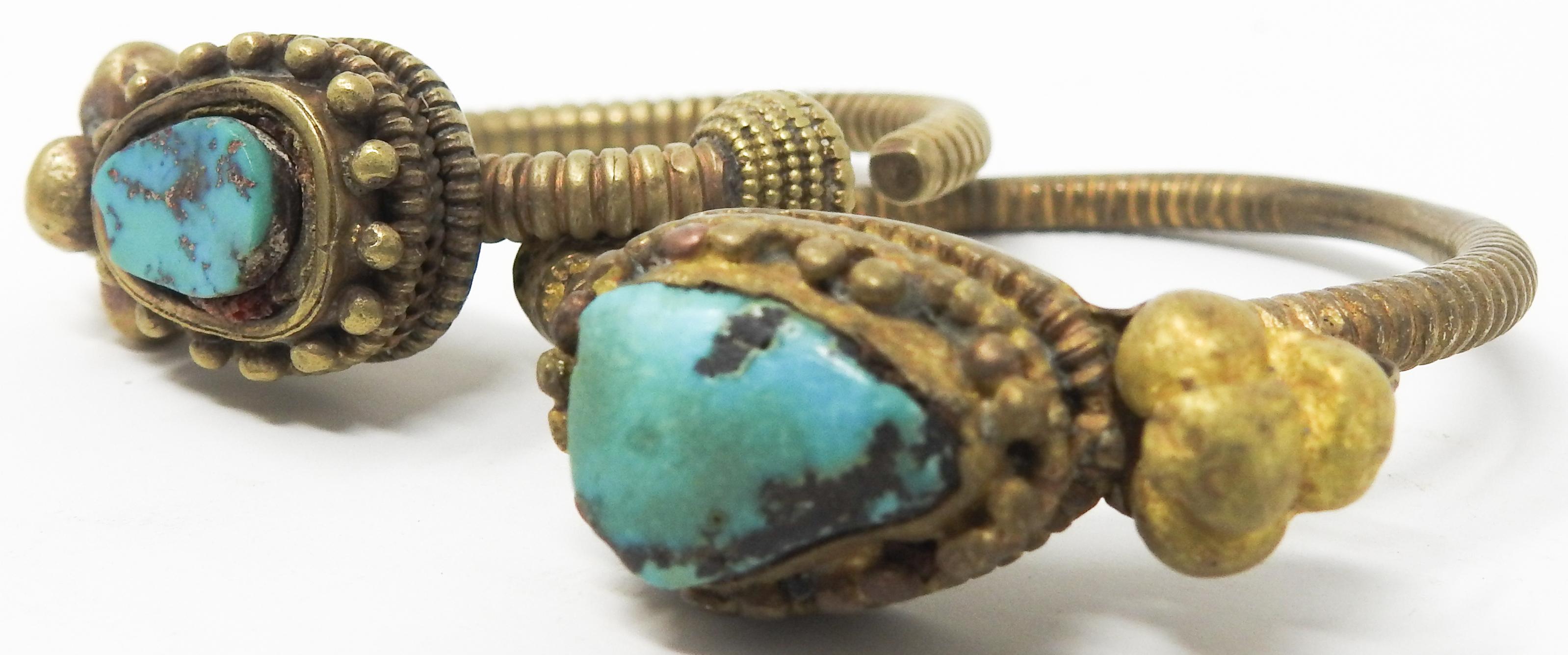 Asian Bronze and Turquoise Clip-On Earrings