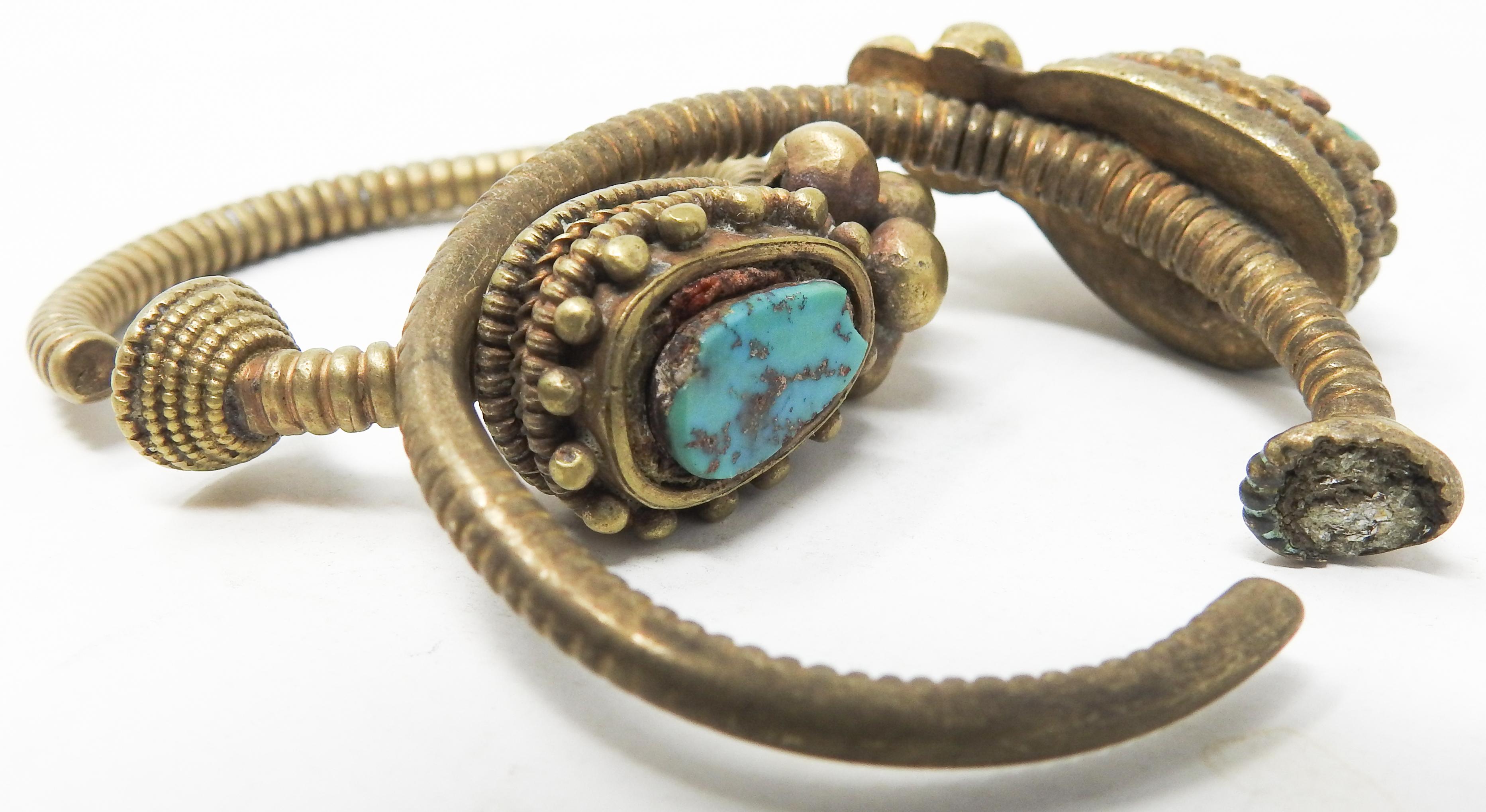 19th Century Bronze and Turquoise Clip-On Earrings