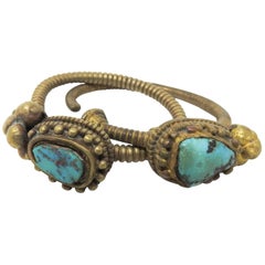 Antique Bronze and Turquoise Clip-On Earrings