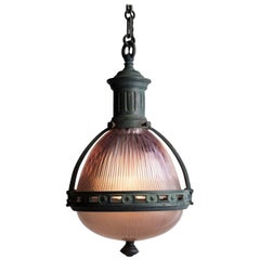 Bronze and Violet Holophane Glass Pendant, circa 1930