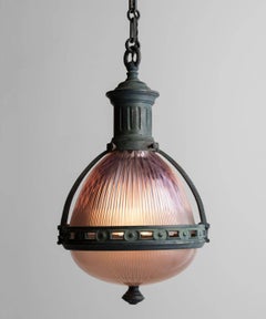 Bronze and Violet Holophane Glass Pendant, circa 1930