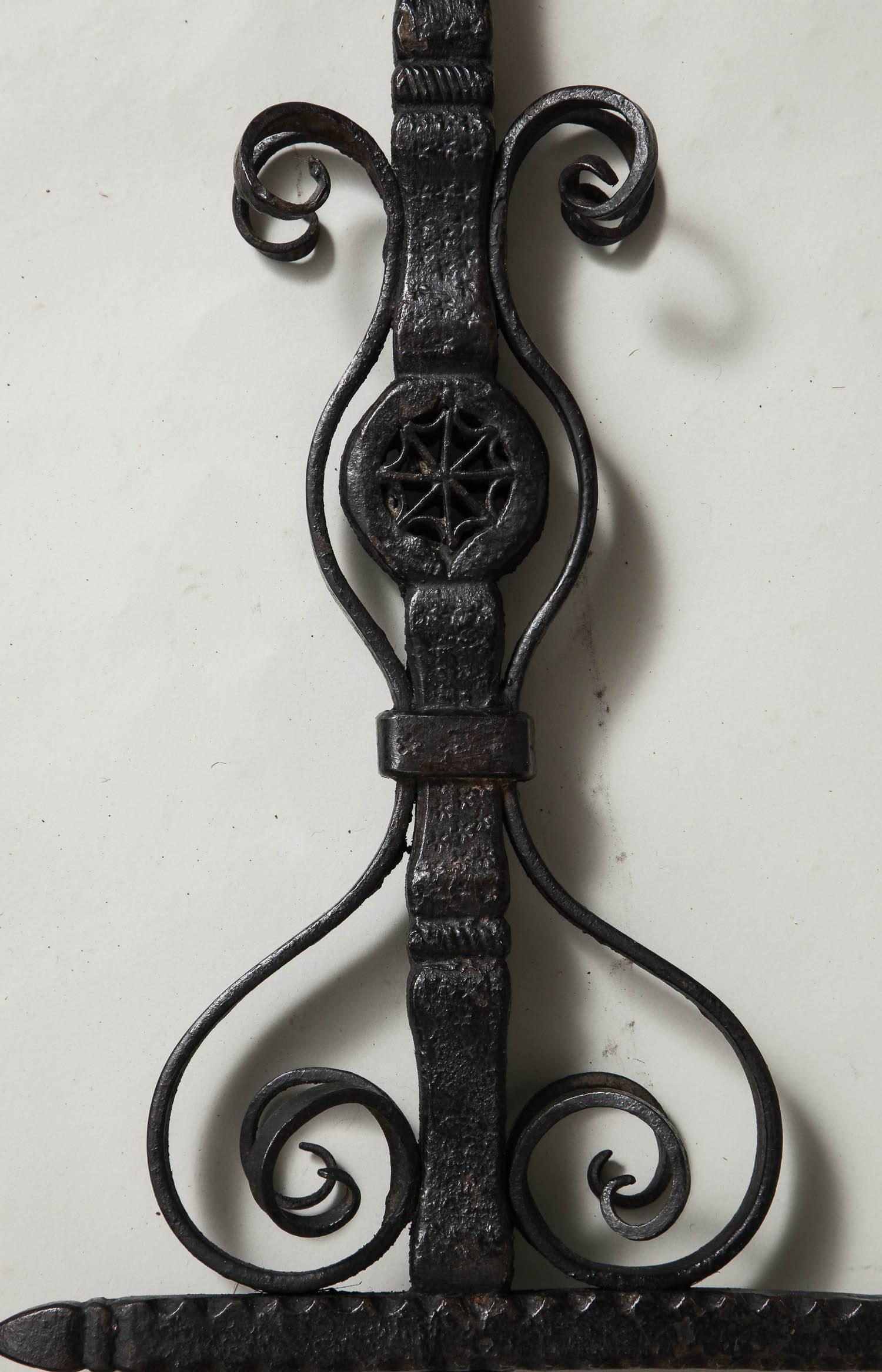 Early 20th Century Important Set of Four Bronze and Wrought Iron Firetools