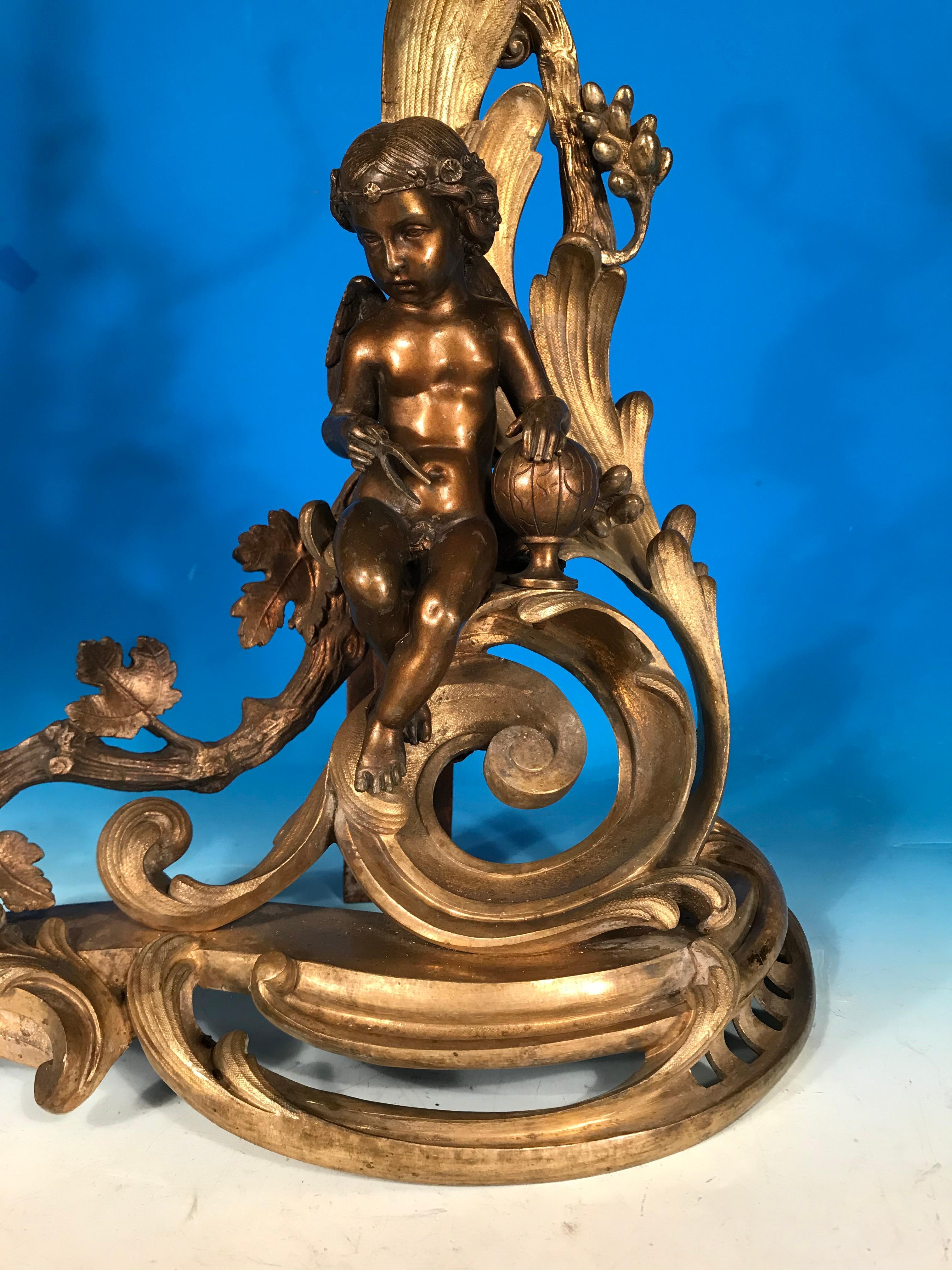 Bronze Andirons, France, 19th Century In Good Condition For Sale In Belmont, MA