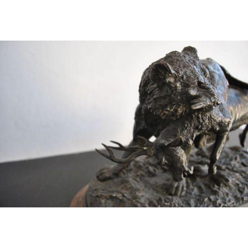 XIXe siècle En bronze, cerf et fauve en forme d'animal, fin du 19ème siècle, signé Fratin en vente