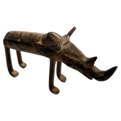 Bronze Animal Sculpture - African, Burkina Faso Bronze Rhino, Unique