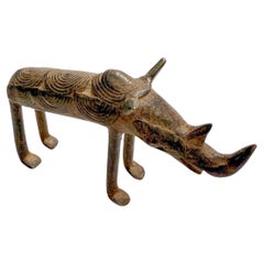 Bronze Animal Sculpture - African, Burkina Faso Bronze Rhino, Unique