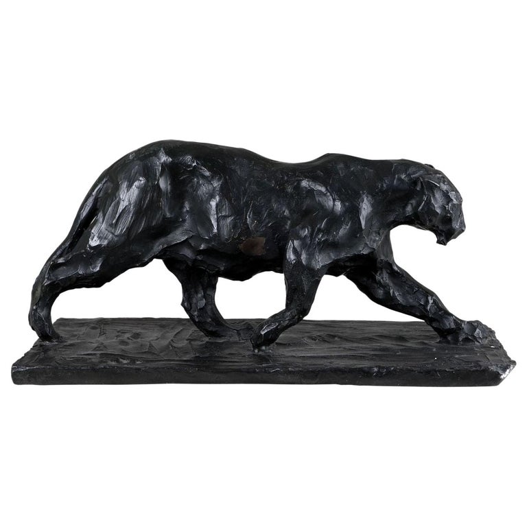 Bronze Animal Sculpture Figure Panther Big Cat after Bugatti Art Deco Style For Sale