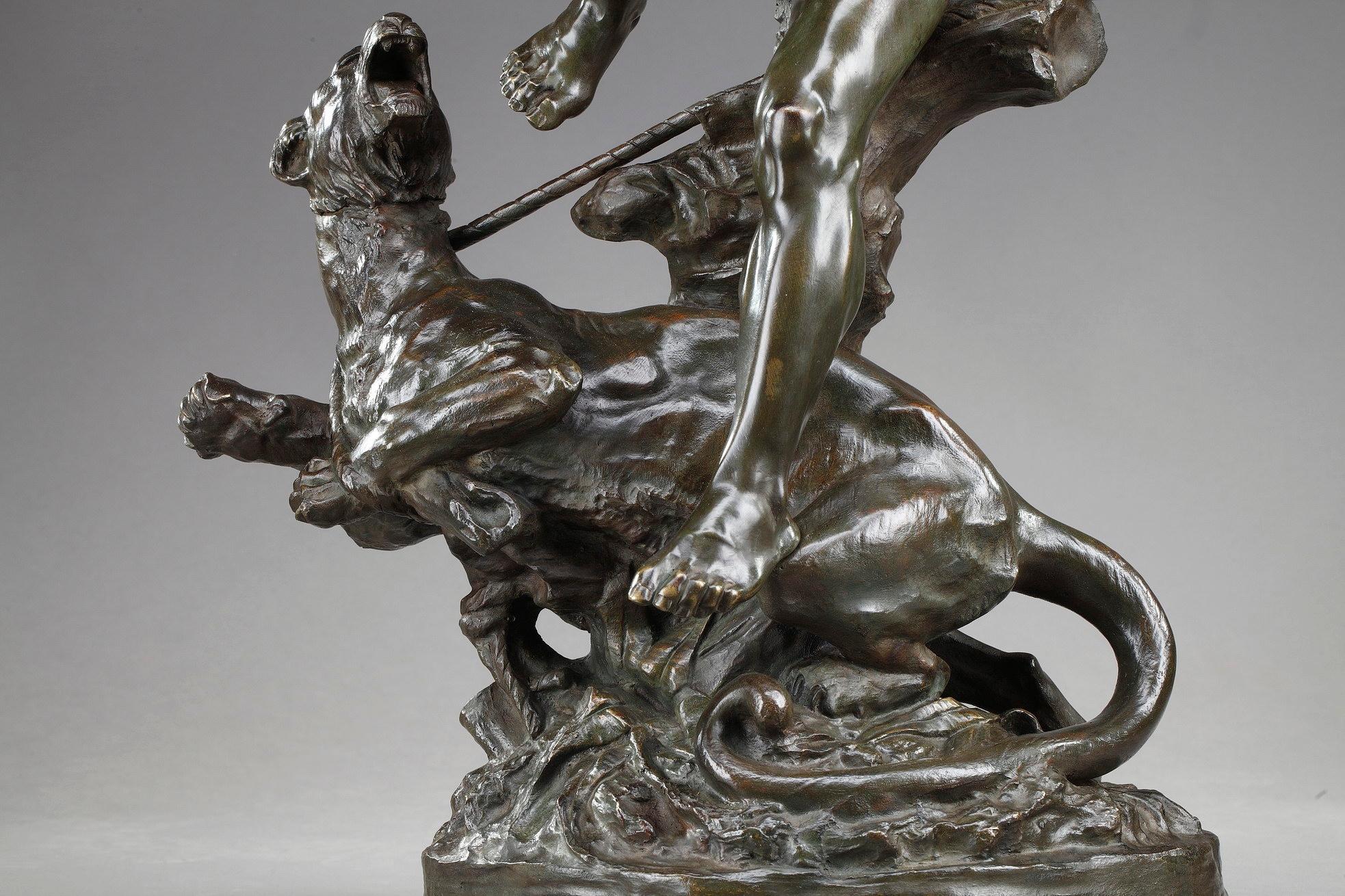 Patinated Bronze Animal Sculpture The Lioness Tamer by Édouard Drouot