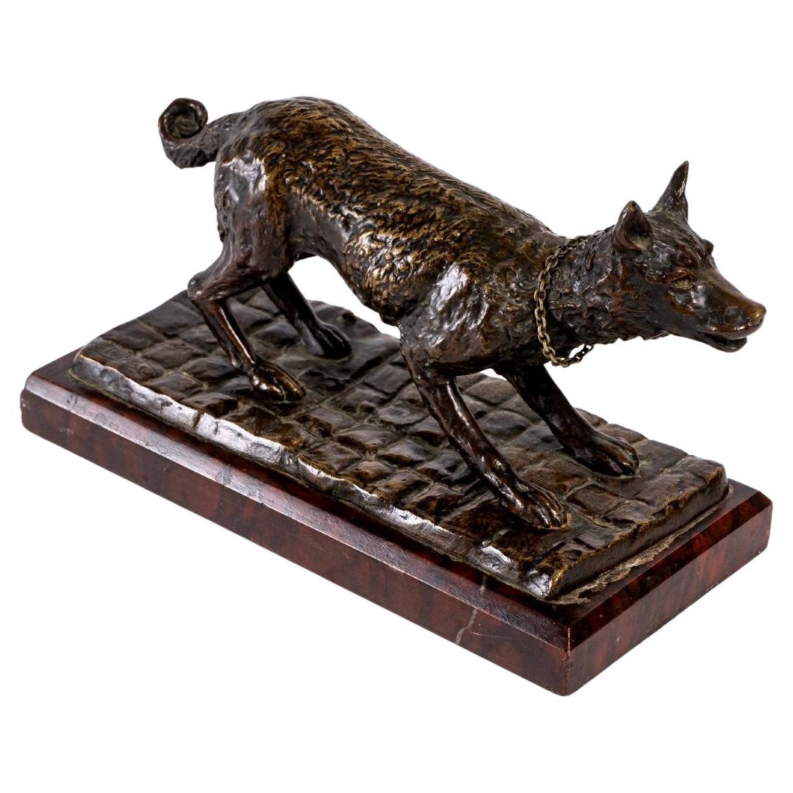 Bronze Animal, Signed E.Vrillard, Shepherd Dog in Invitation to Play Posture For Sale