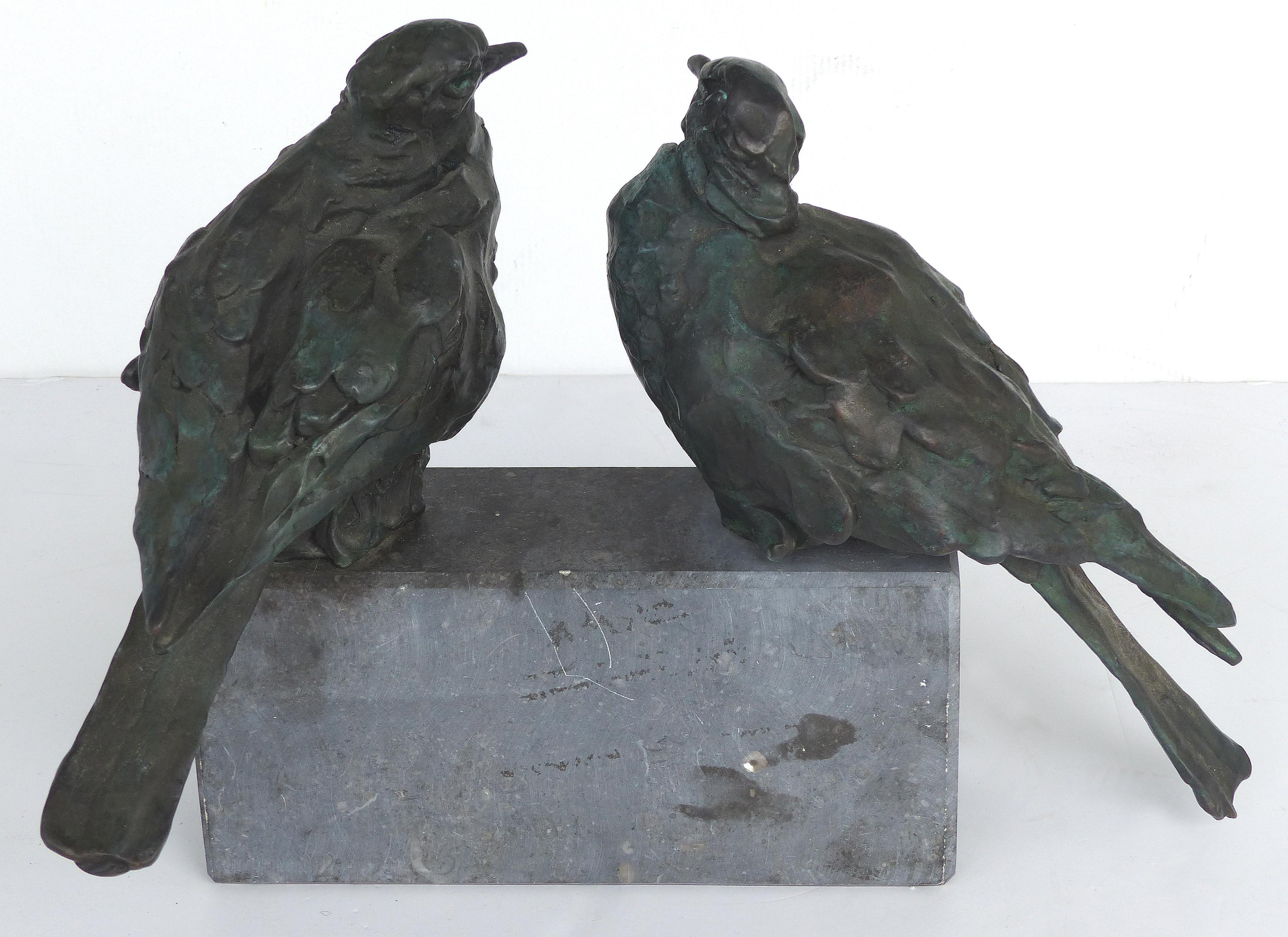 Bronze Animalier Sculpture of Two Birds resting on a Granite Base In Good Condition In Miami, FL