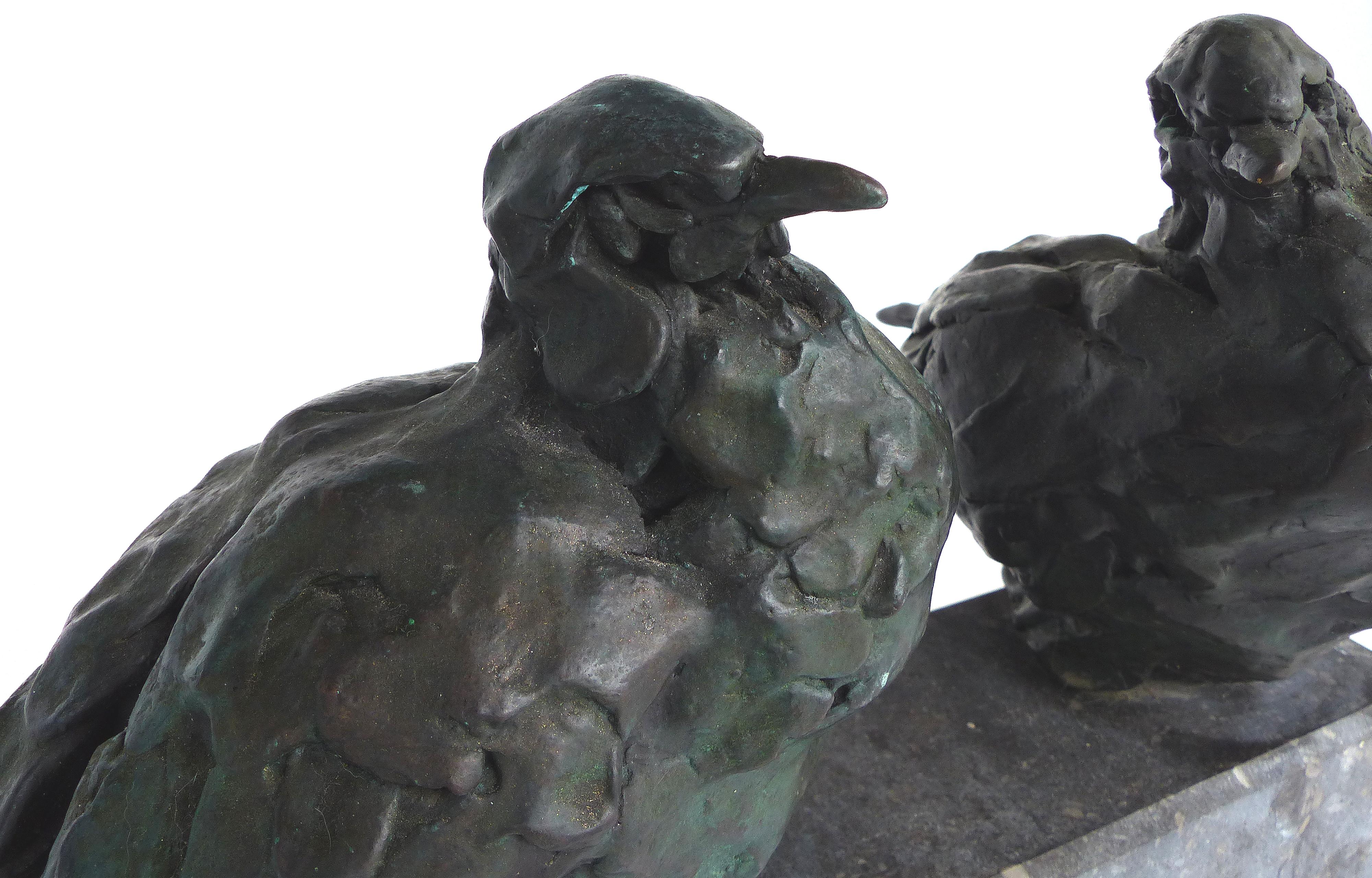 Bronze Animalier Sculpture of Two Birds resting on a Granite Base 3
