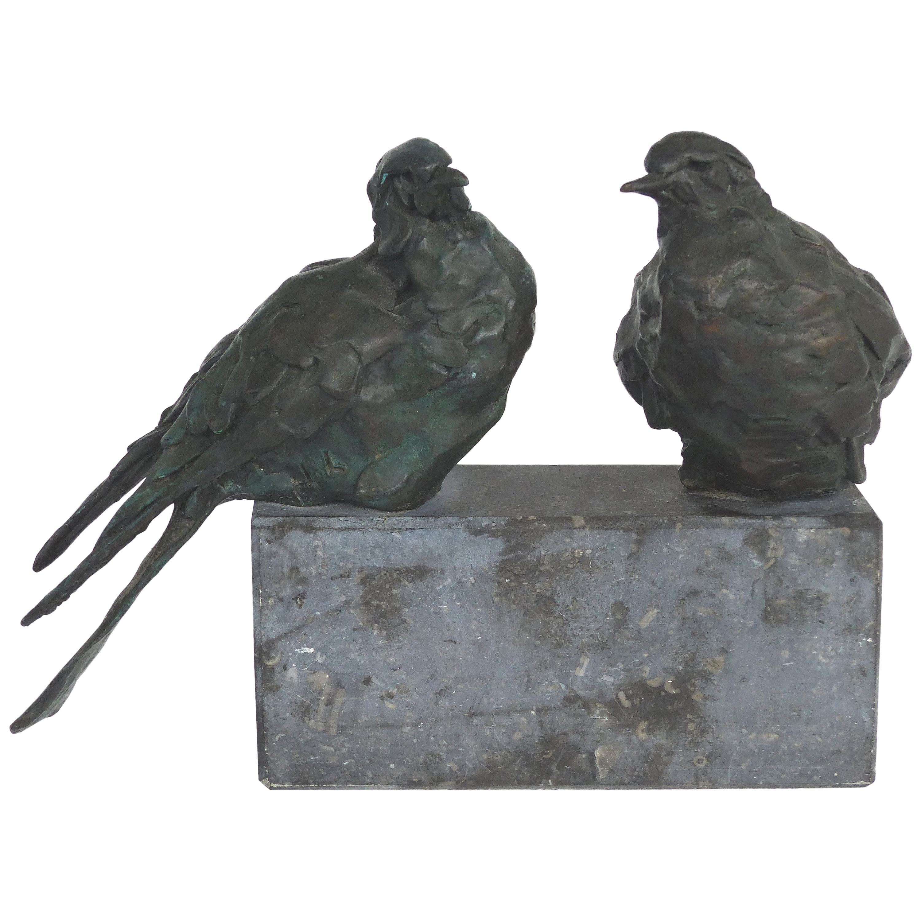 Bronze Animalier Sculpture of Two Birds resting on a Granite Base