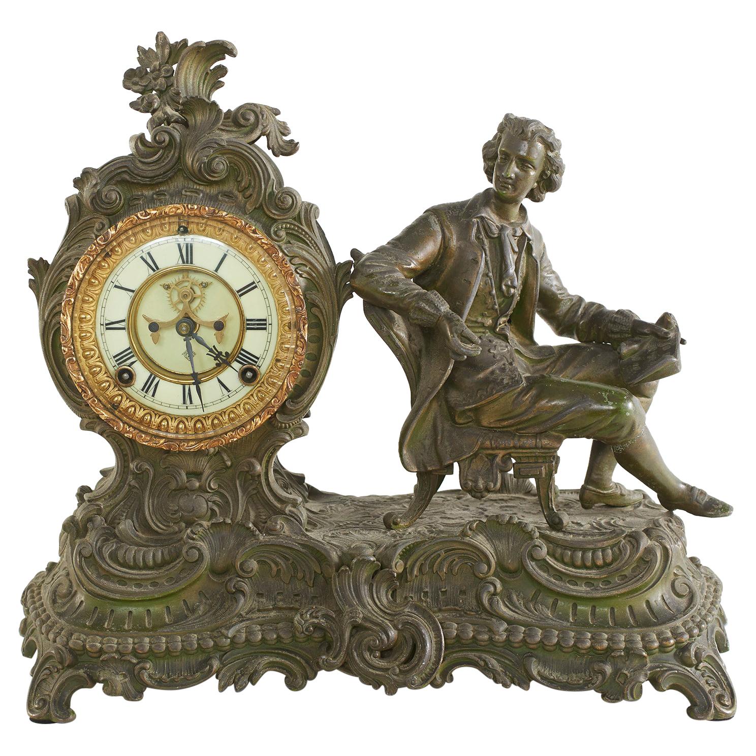Bronze Ansonia "The Composer " Figural Mantel Clock For Sale