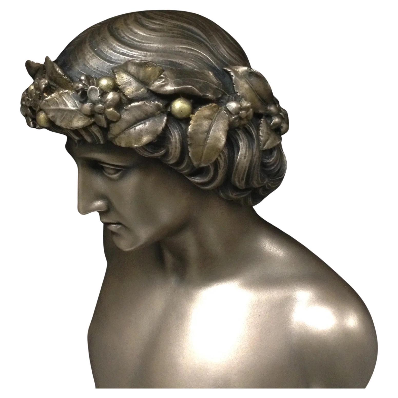 Bronzo Antinoo in bronzo con corona di Bacco con colpa consumata, XX secolo in vendita