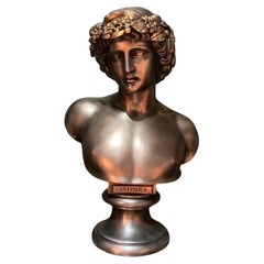Bronze Antinous With Worn Guilt Bacchus Wreath, 20th century