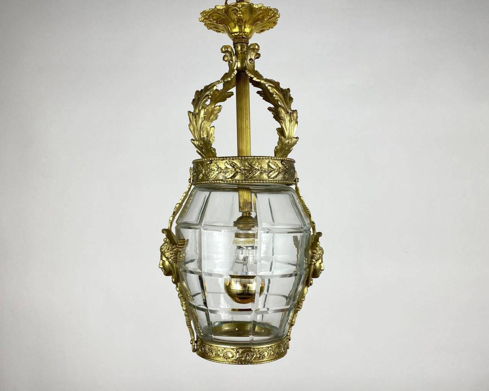 Empire Bronze Antique Ceiling Lantern, France, 1920's For Sale